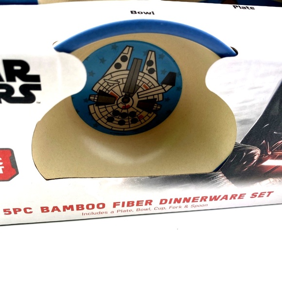 Starwars Baby Feeding Set 5pc Bamboo Fiber Dinnerware Plate Bowl Cup Spoon Fork - Picture 3 of 7